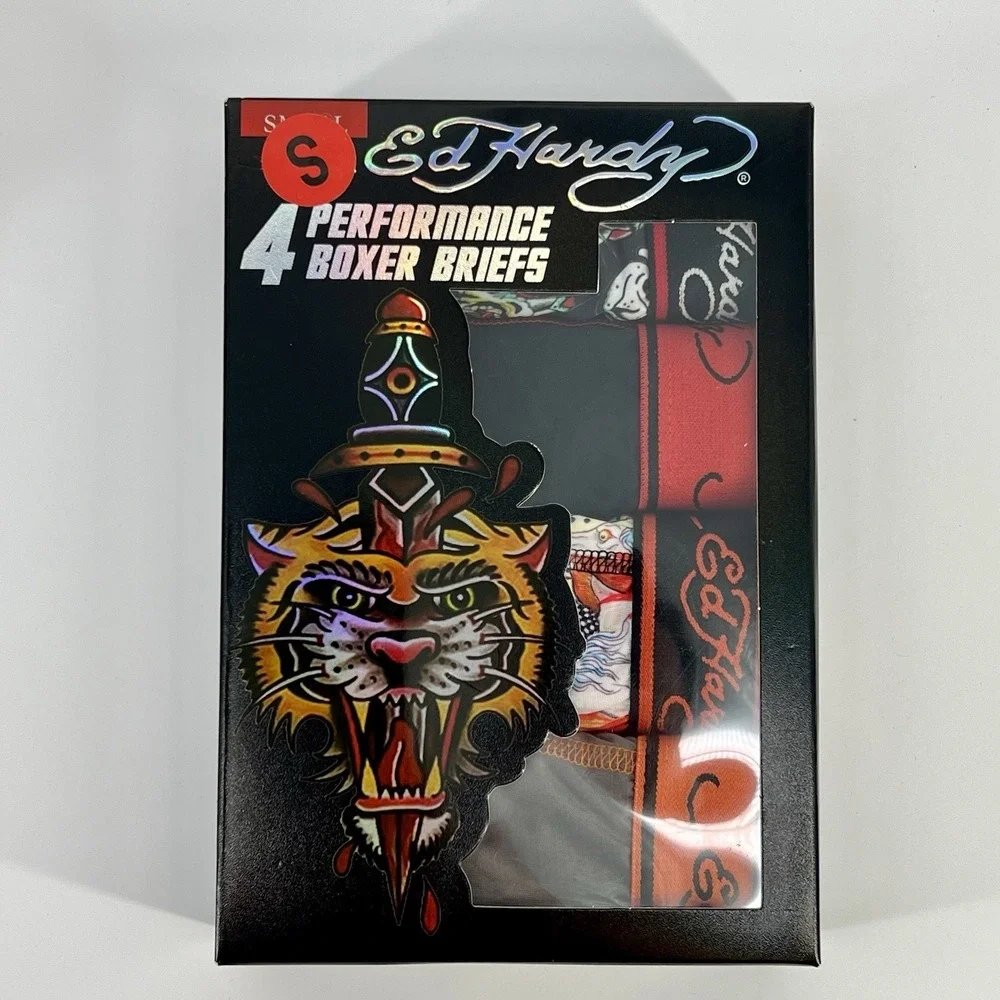 Ed Hardy Performance Boxer Briefs Size Small 4-Pack Multicolor Tattoo Inspired